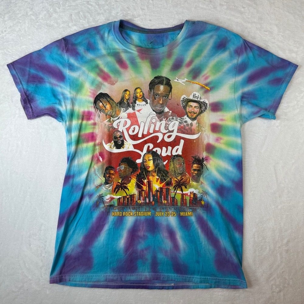 Rolling Loud Miami 2021 Tie Dye T-Shirt ASAP Rocky Travis Scott Post Malone M